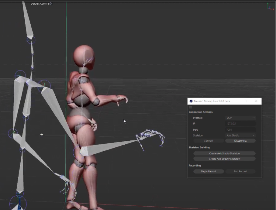cinema 4d skeleton showcasing the perception neuron mocap live plugin inside of the cinema 4d software