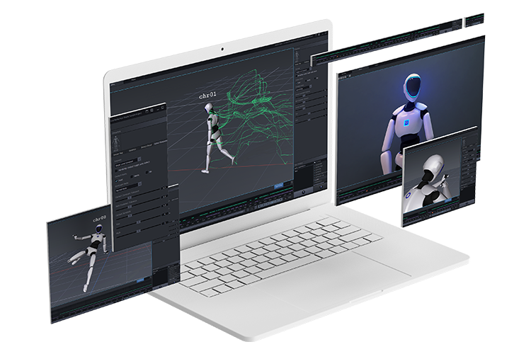 axis studio motion capture software running on a white laptop
