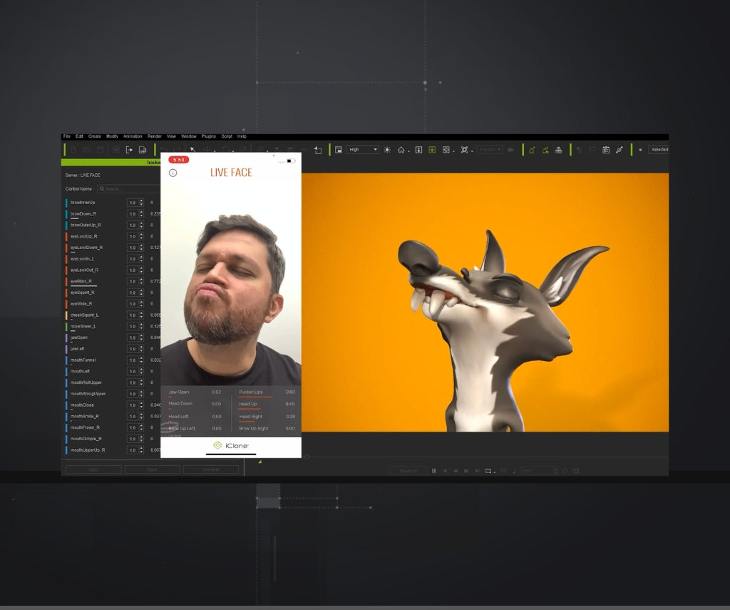 realtime use of live face facial capture animation inside of 3d modeling and character animation software iclone